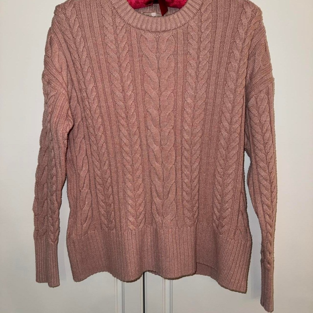 Philosophy Republic‎ Clothing Women's cable knit round neck rose sweater Small